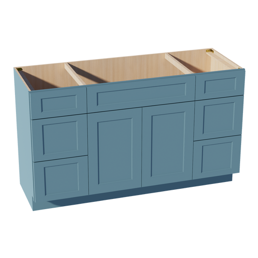 VSD60SINGLE-SG  Vanity Sink Base Combo Cabinet  4 Doors 3 Drawers & 2 False Drawers Single Vanity - Shaker Style - Green   60"W x 34-1/2"H x 21"D