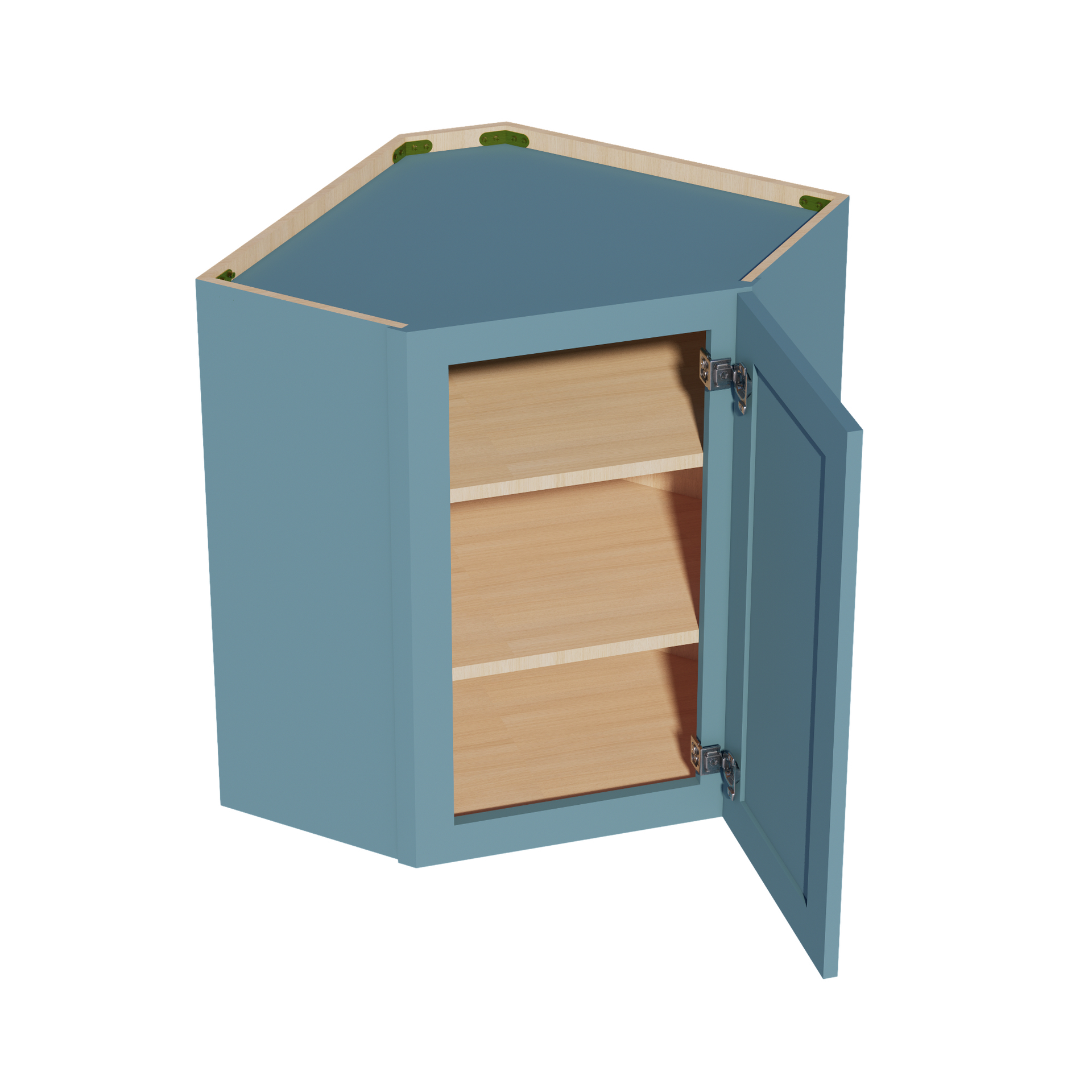 WDC2430-SG  Diagonal Wall Corner Cabinet 1 Door & 2 Shelves - Shaker Style - Green   24"W x 30"H x 24"D