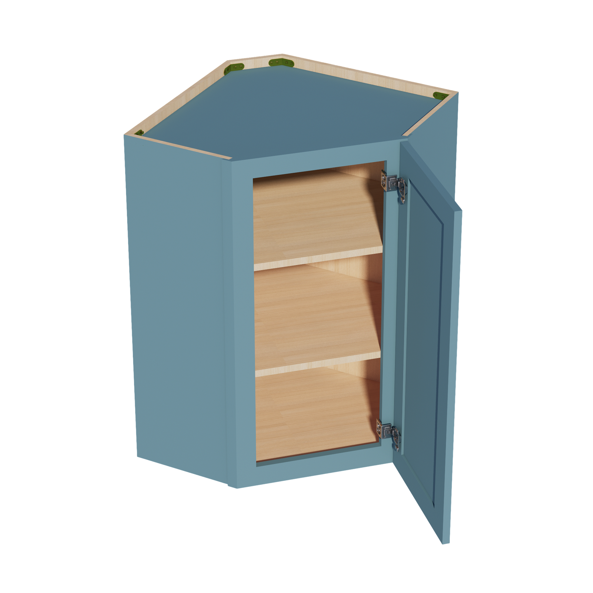WDC2436-SG  Diagonal Wall Corner Cabinet 1 Door & 2 Shelves - Shaker Style - Green   24"W x 36"H x 24"D
