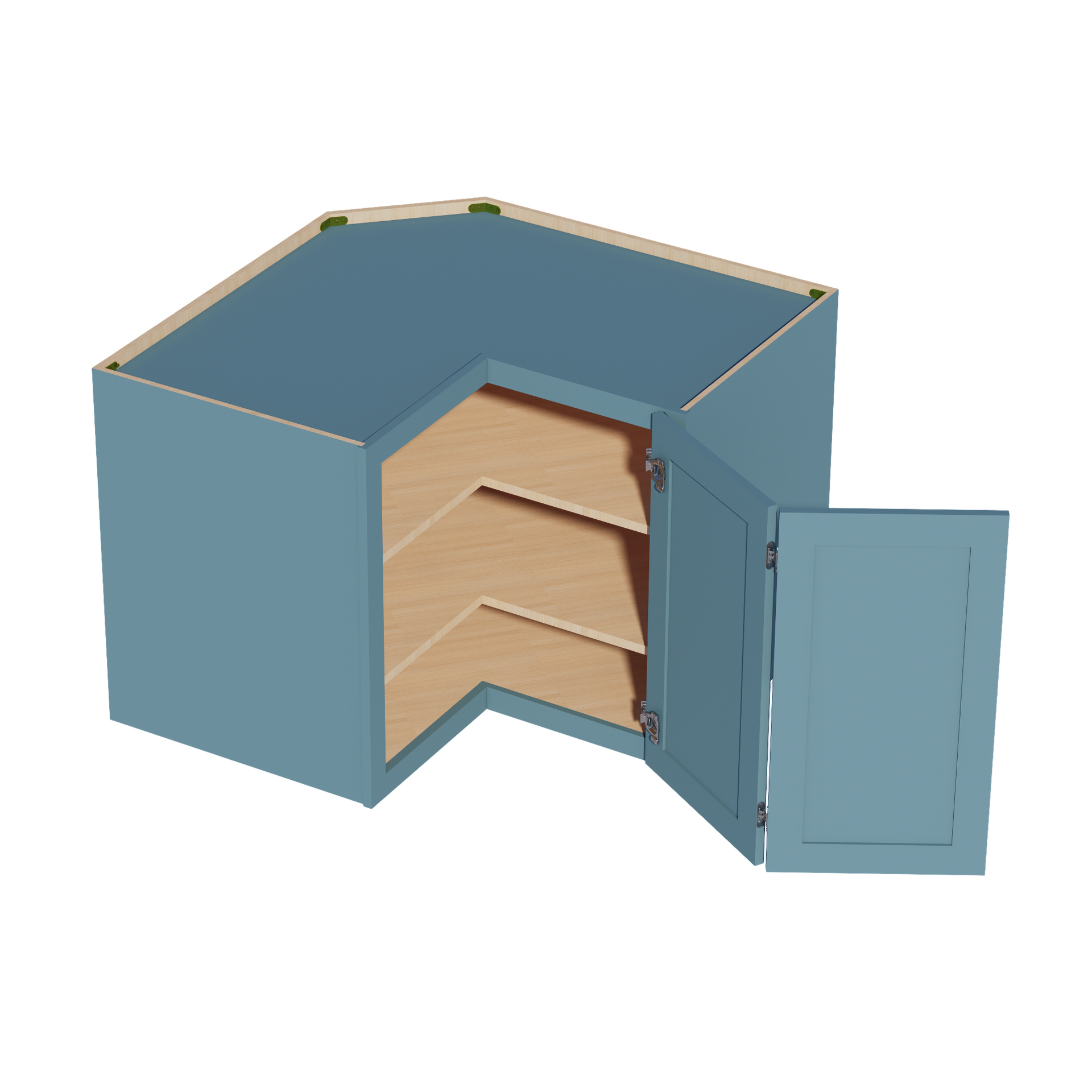 WPC2430-SG  Wall Corner Cabinet Pie Cut  1 Door & 2 Shelves  - Shaker Style - Green   11-1/2" X 11-1/2" x 30"H x 24"D