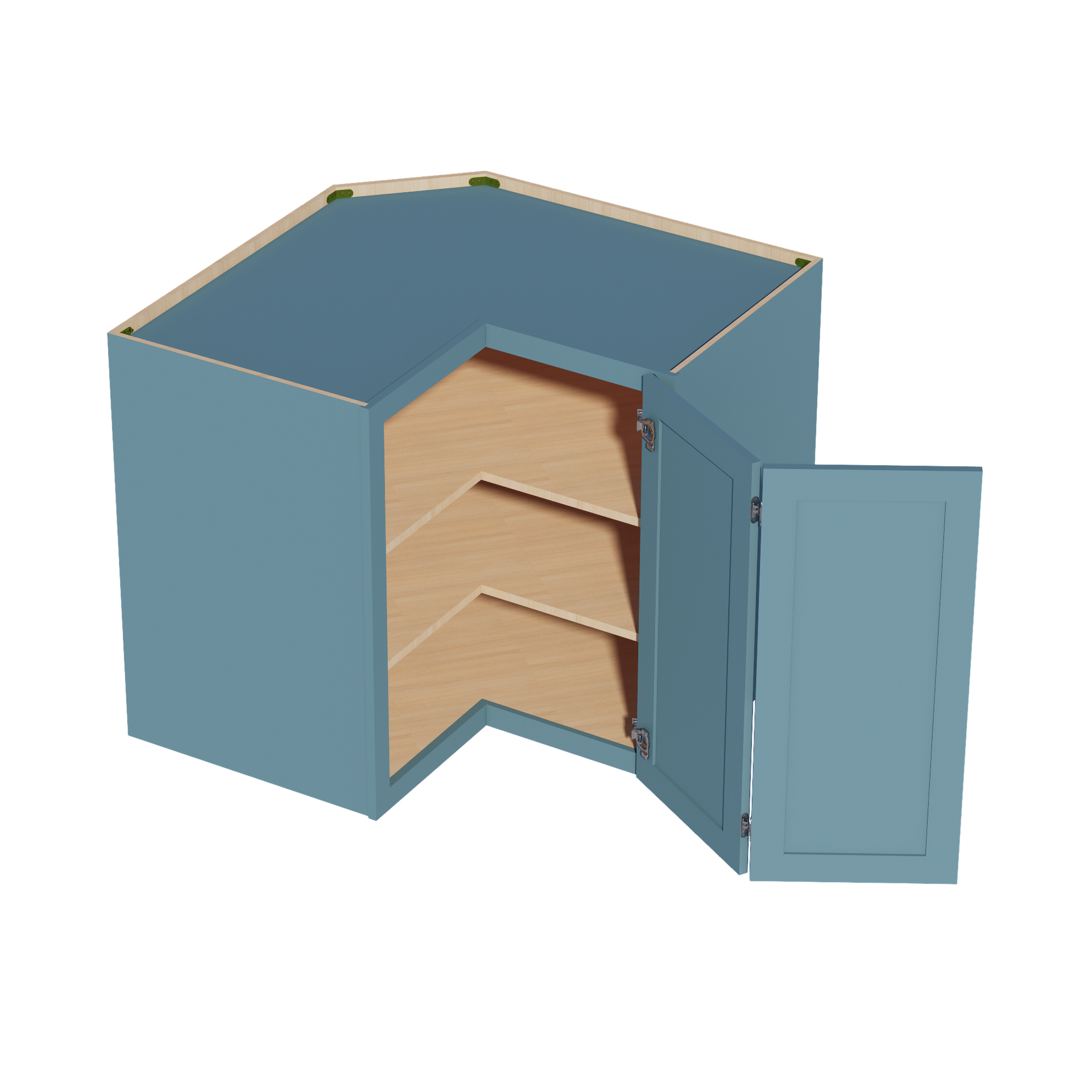 WPC2436-SG  Wall Corner Cabinet Pie Cut  1 Door & 2 Shelves  - Shaker Style - Green   11-1/2" X 11-1/2" x 36"H x 24"D
