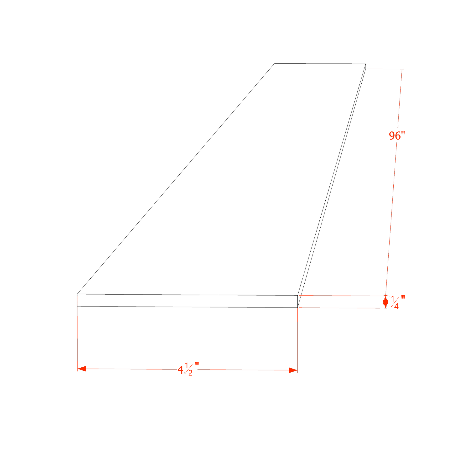 TK8-SSW  Toe Kick Plate - Slim Shaker Style - White   96"W x 4-1/2"H x 1/4"D