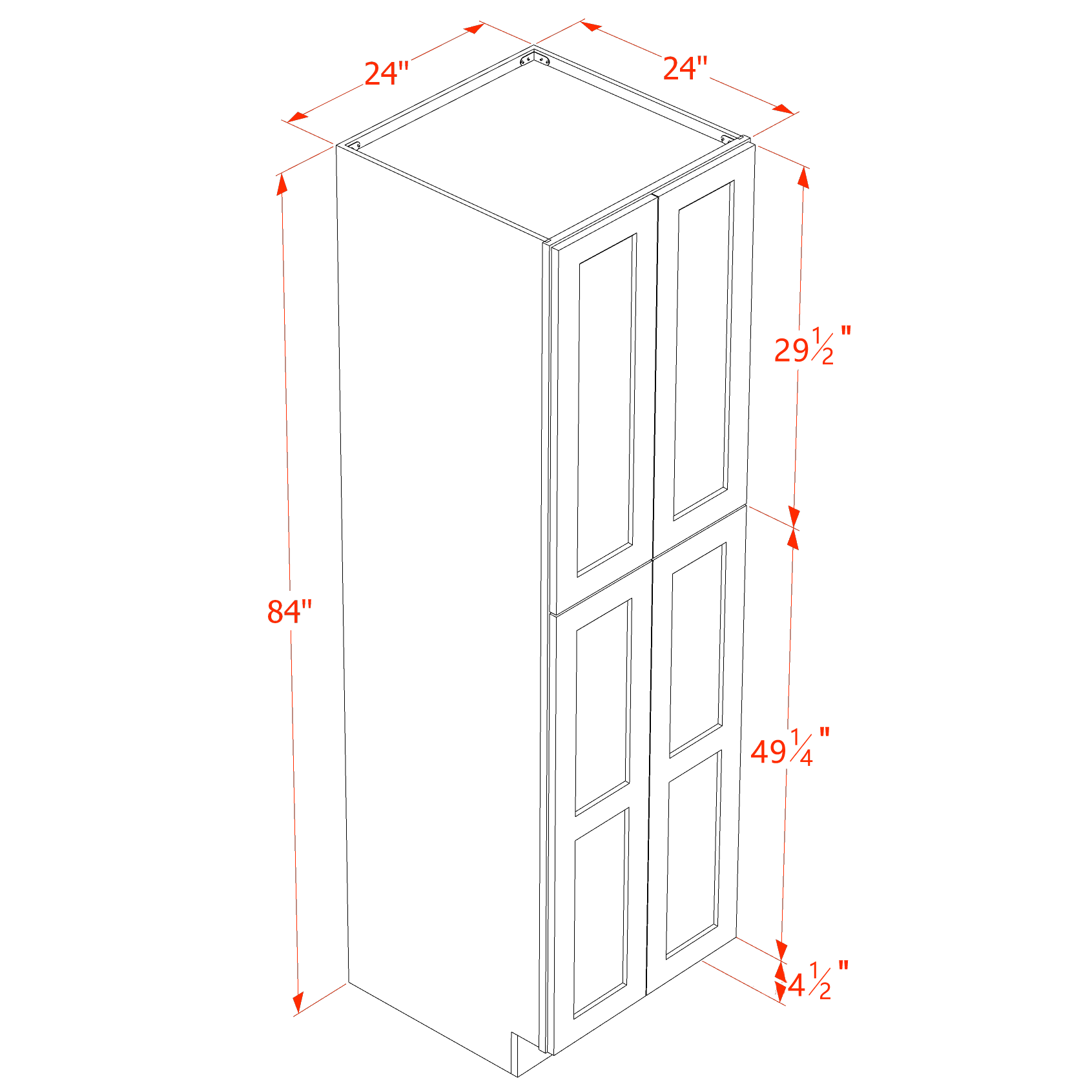 TP2484-SWG Tall Shelf Pantry Cabinet 4 Door & 6 Sheleves - Shaker Style - Washed Grey   24" W x 84"H x 24"D
