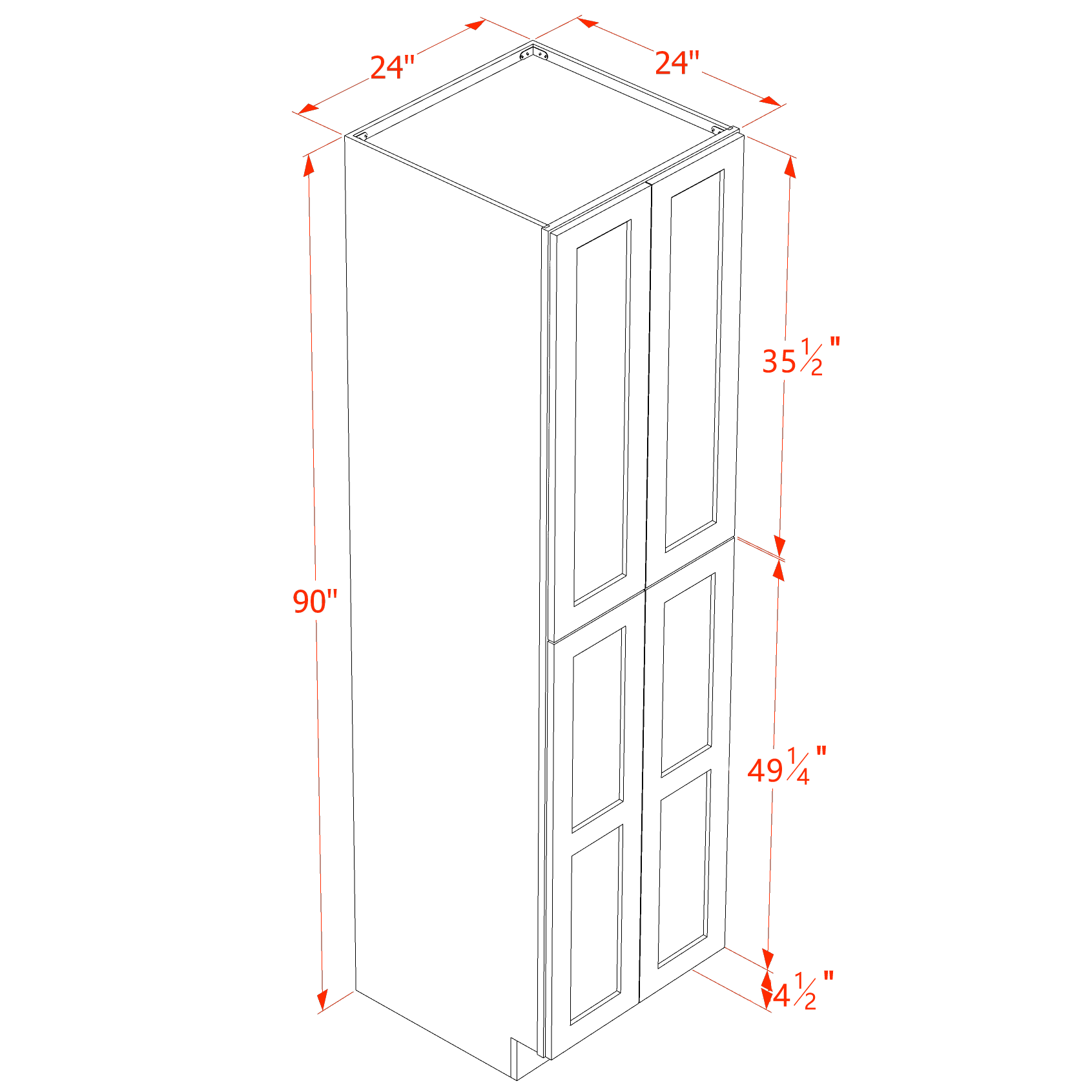 TP2490-SSE: Slim Shaker Espresso 24"W x 90"H x 24"D 4 Door & 5 Shelves Tall Shelf Pantry Cabinets