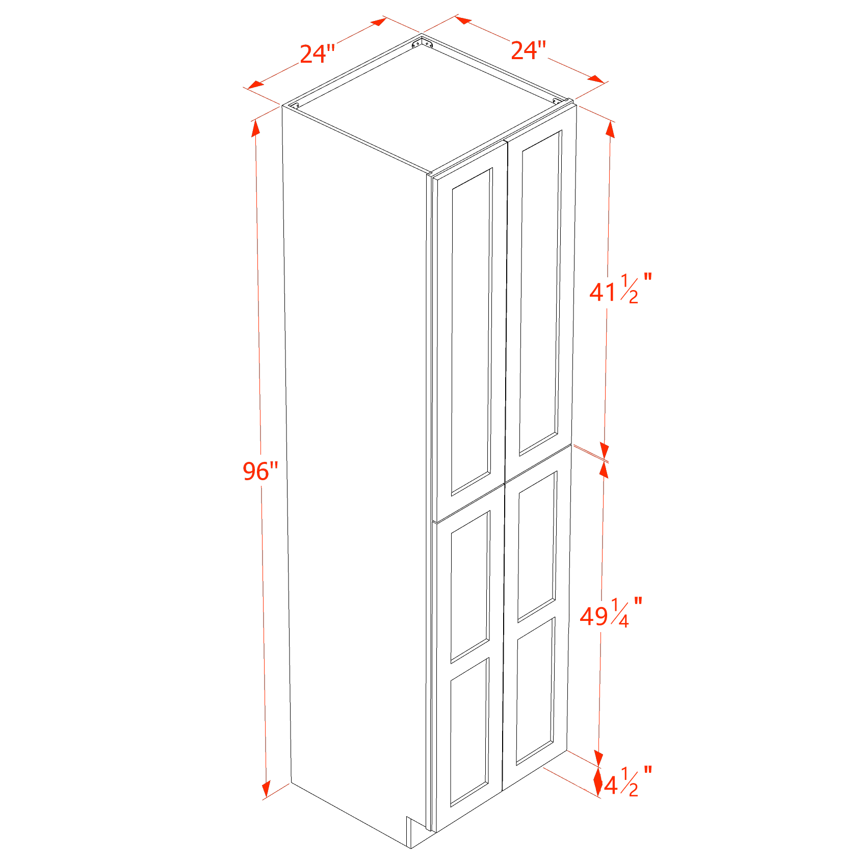 TP2496-SSE  Tall Shelf Pantry Cabinet 4 Door & 6 Sheleves - Slim Shaker Style - Espresso   24" W x 96"H x 24"D