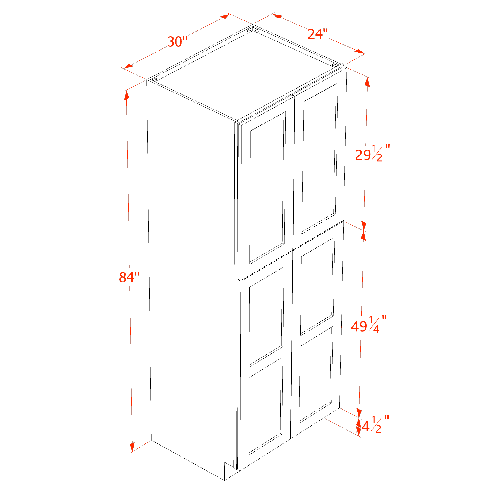 TP3084-SSE: Slim Shaker Espresso 30"W x 84"H x 24"D 4 Door & 5 Shelves Tall Shelf Pantry Cabinets