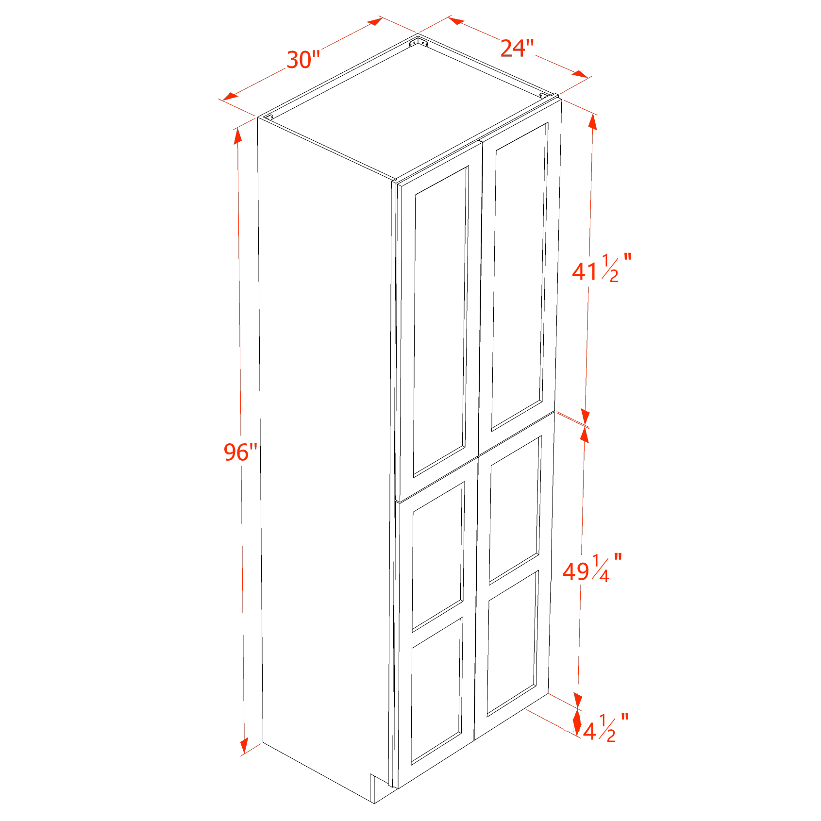 TP3096-ST  Tall Shelf Pantry Cabinet 2 Door & 6 Sheleves - Shaker Style - Timber   30" W x 96"H x 24"D