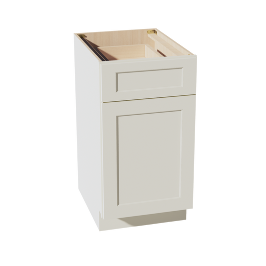 B18-SSAW: Shaker Swan White 18" 1 Drawer 1 Door Standard Base Cabinet