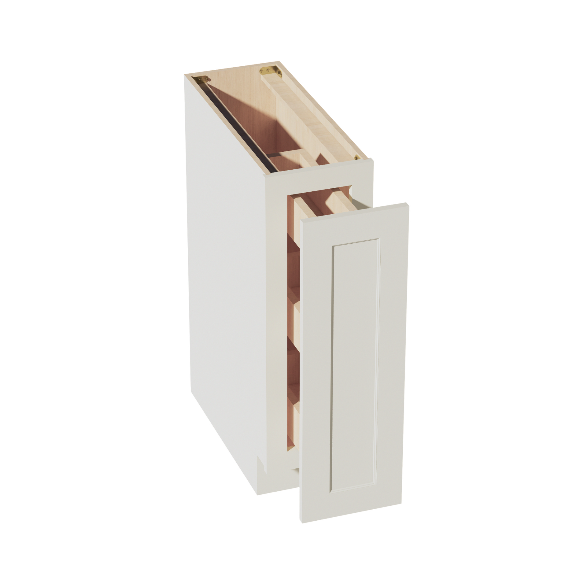 BF09-PO-SSAW  Base cabinet Full Door Pull Out Spice Rack - Shaker Style - Swan White   09"W x 34-1/2"H x 24"D