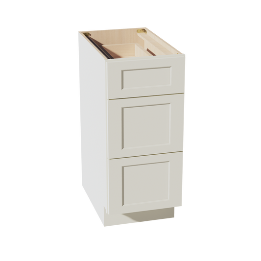 DB15-SSAW  Base Cabinet 3 Drawers - Shaker Style - Swan White   12"W x 34-1/2"H x 24"D