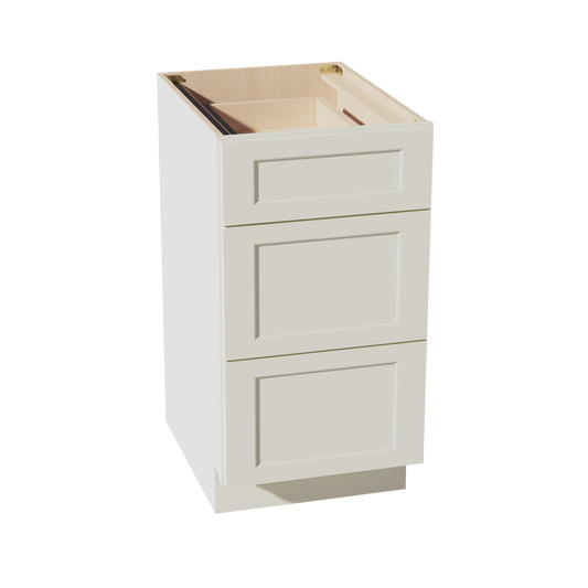 DB18-SSAW  Base Cabinet 3 Drawers - Shaker Style - Swan White   15"W x 34-1/2"H x 24"D