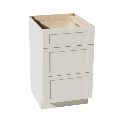 DB21-SSAW  Base Cabinet 3 Drawers - Shaker Style - Swan White   18"W x 34-1/2"H x 24"D