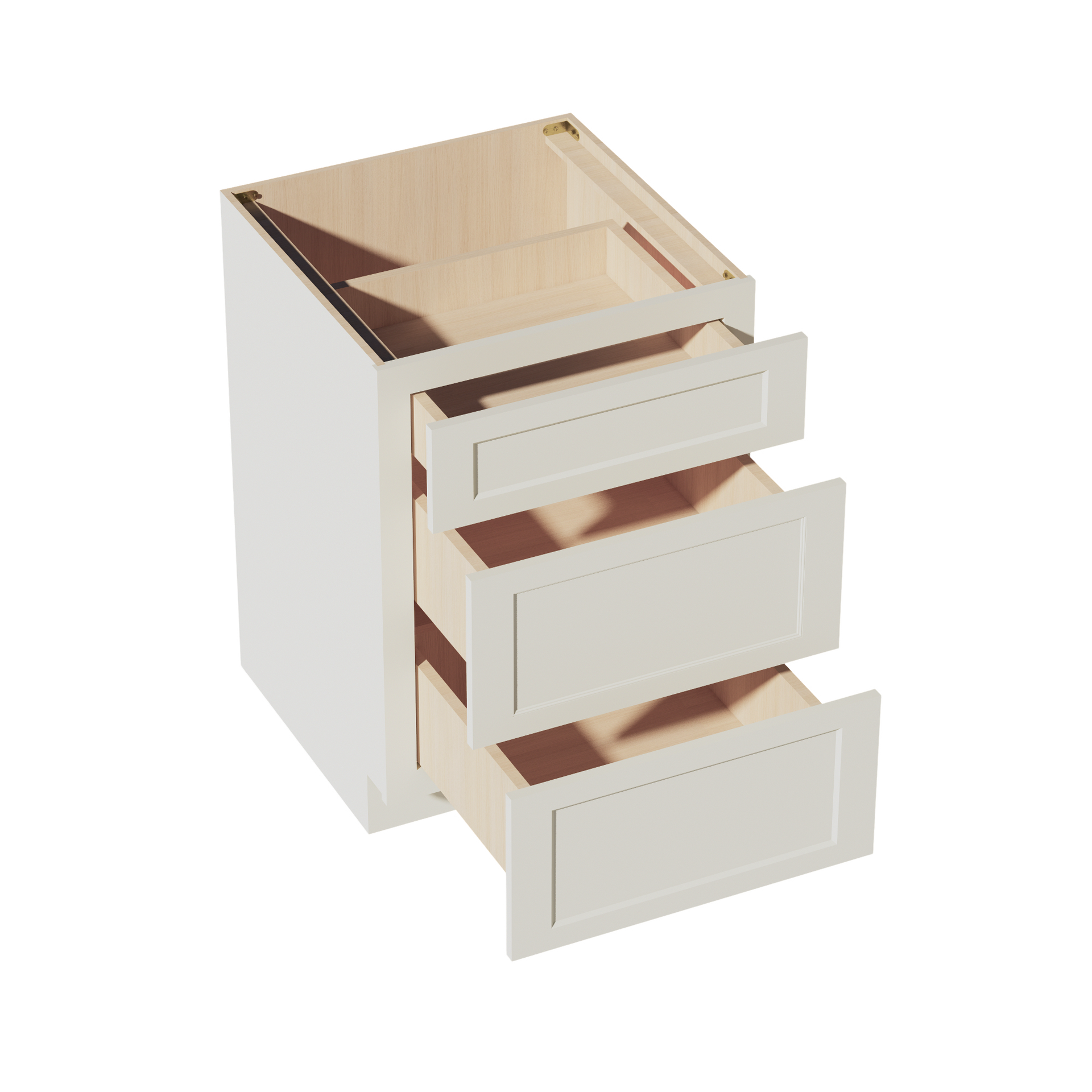 DB24-SSAW  Base Cabinet 3 Drawers - Shaker Style - Swan White   24"W x 34-1/2"H x 24"D