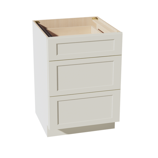 DB24-SSAW  Base Cabinet 3 Drawers - Shaker Style - Swan White   24"W x 34-1/2"H x 24"D