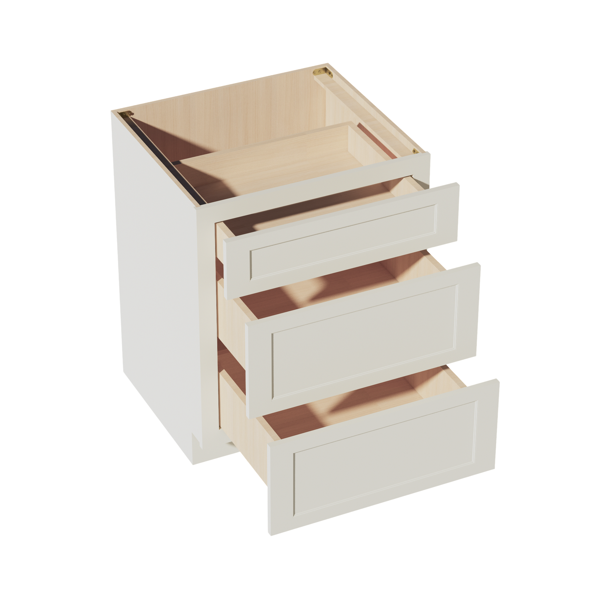 DB27-SSAW  Base Cabinet 3 Drawers - Shaker Style - Swan White   24"W x 34-1/2"H x 24"D