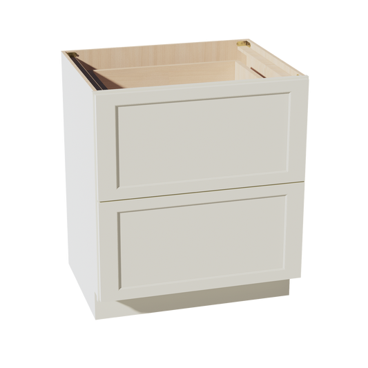 DB30-2-SSAW  Base Cabinet 3 Drawers - Shaker Style - Swan White   27"W x 34-1/2"H x 24"D