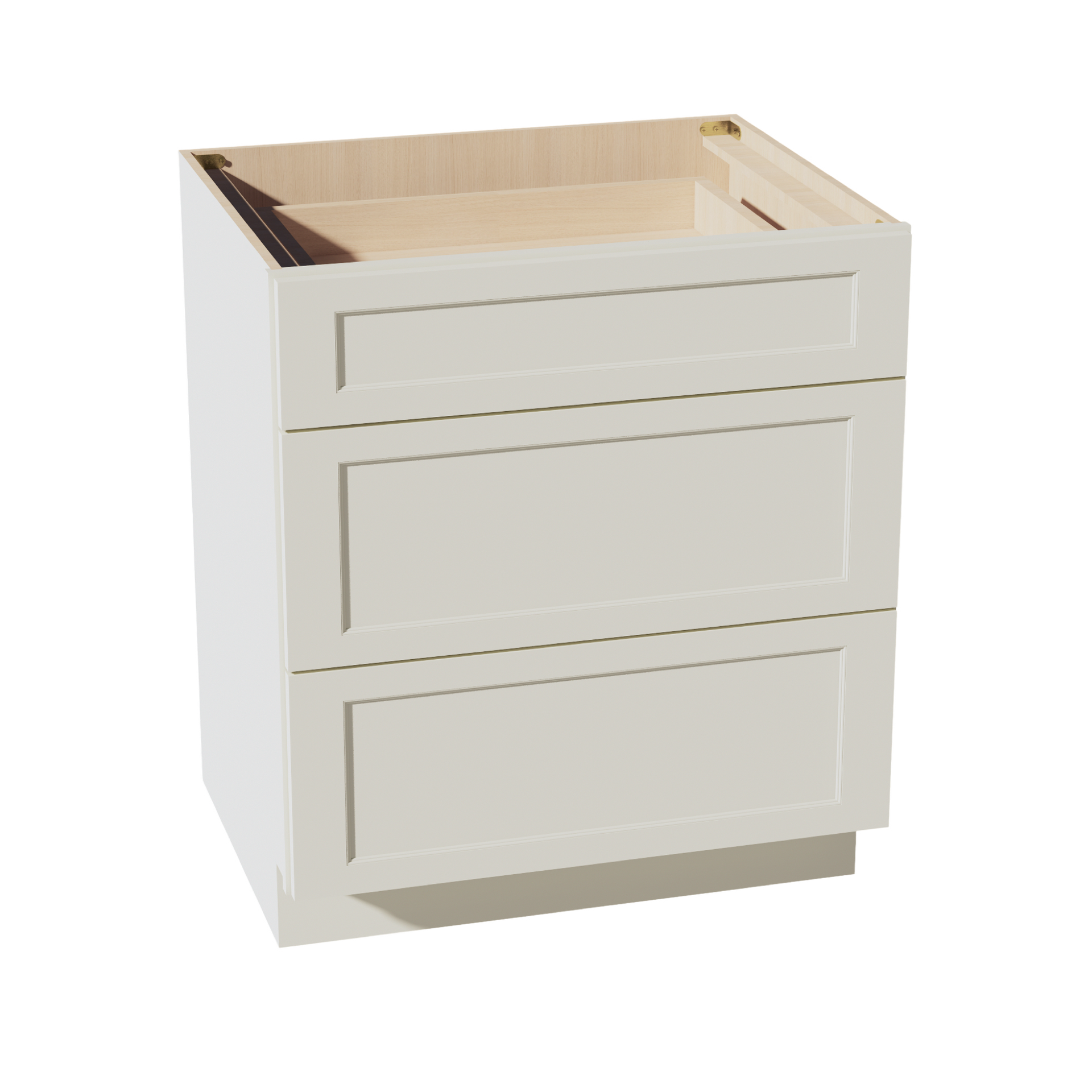 DB30-SSAW  Base Cabinet 3 Drawers - Shaker Style - Swan White   30"W x 34-1/2"H x 24"D