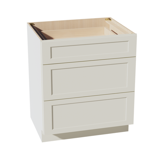 DB30-SSAW  Base Cabinet 3 Drawers - Shaker Style - Swan White   30"W x 34-1/2"H x 24"D