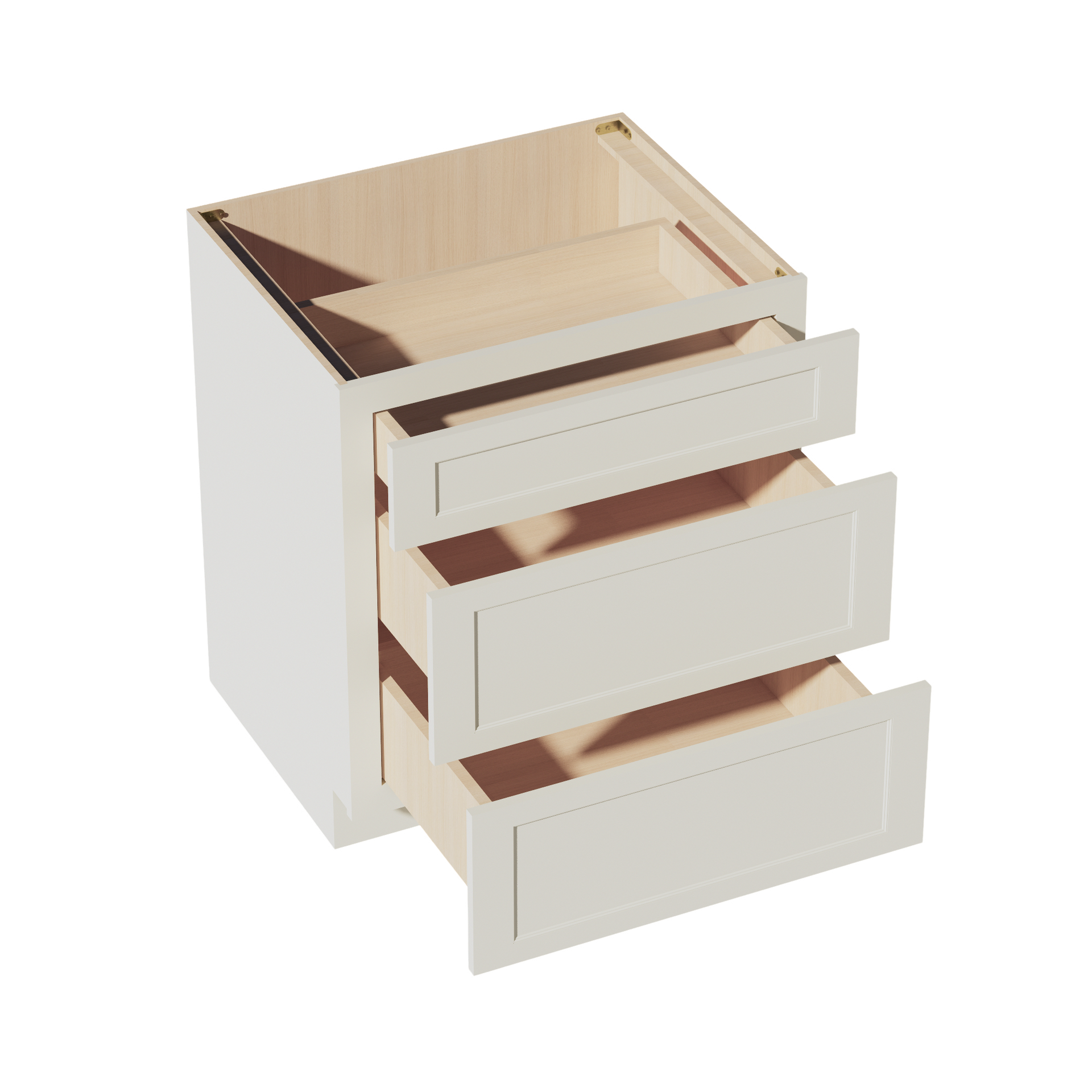 DB30-SSAW  Base Cabinet 3 Drawers - Shaker Style - Swan White   30"W x 34-1/2"H x 24"D