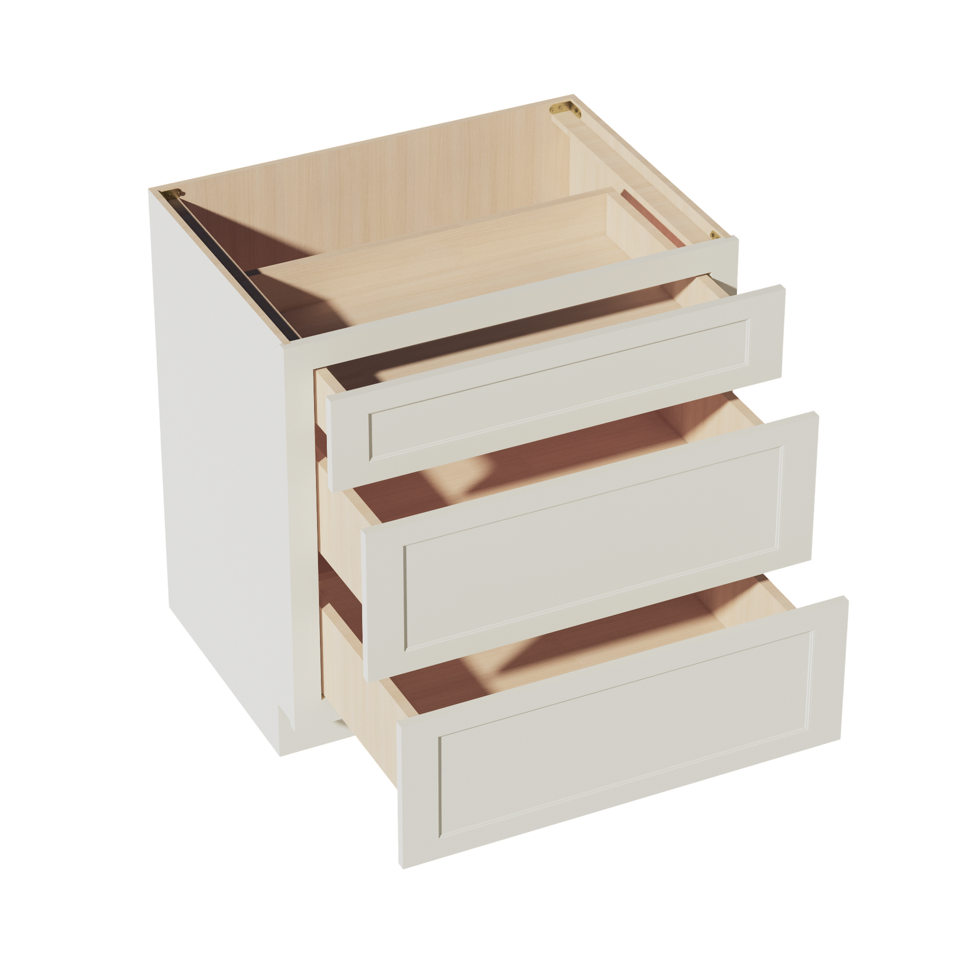 DB33-SSAW  Base Cabinet 3 Drawers - Shaker Style - Swan White   30"W x 34-1/2"H x 24"D