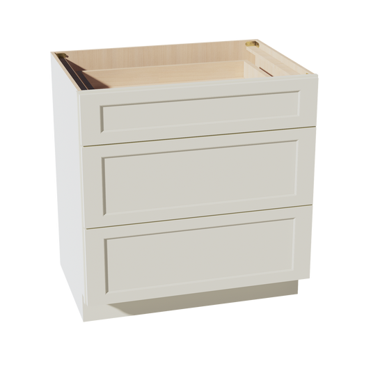 DB33-SSAW  Base Cabinet 3 Drawers - Shaker Style - Swan White   30"W x 34-1/2"H x 24"D