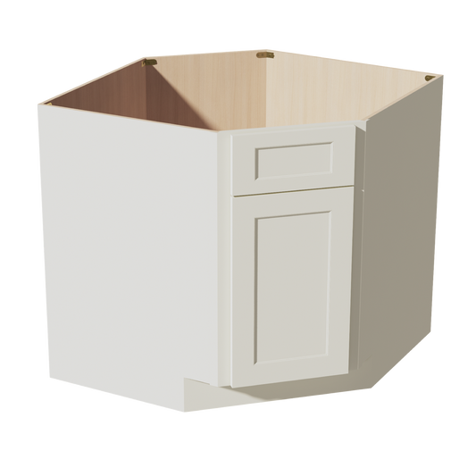 DSB36-SSAW  Base Cabinet 1 Door 1 False Drawer Corner Sink - Shaker Style - Swan White   36"W x 34-1/2"H x 24"D