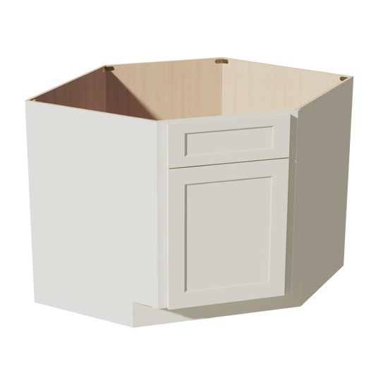 DSB42-SSAW  Base Cabinet 1 Door 1 False Drawer Corner Sink - Shaker Style - Swan White   18"W x 34-1/2"H x 24"D