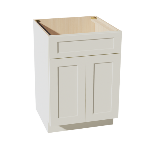 SB24-SSAW  Sink Base Cabinet 2 Door 2 False Drawer  - Shaker Style - Swan White   03"W x 36"H x 3"D