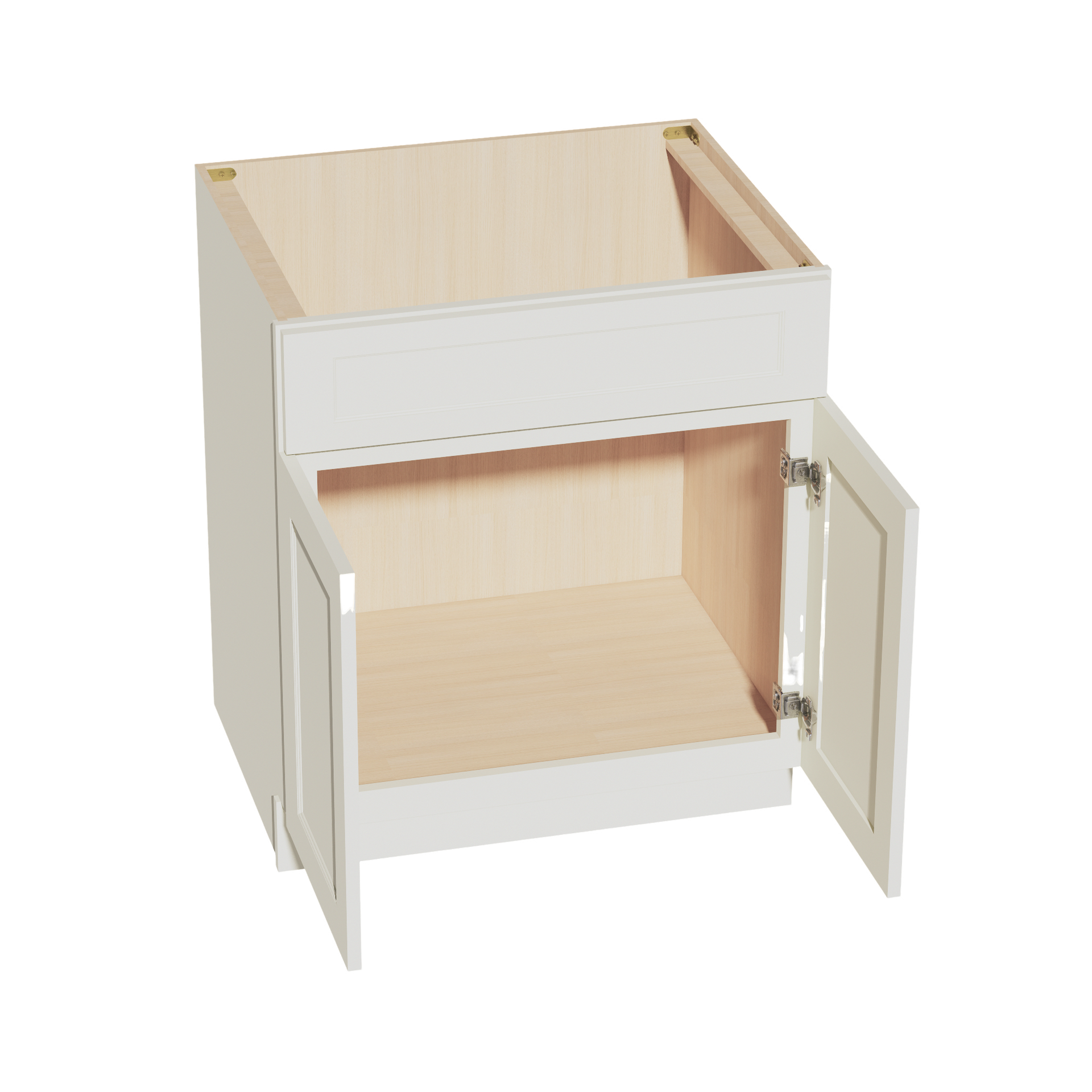SB30-SSAW  Sink Base Cabinet 2 Door 2 False Drawer  - Shaker Style - Swan White   24"W x 34-1/2"H x 24"D