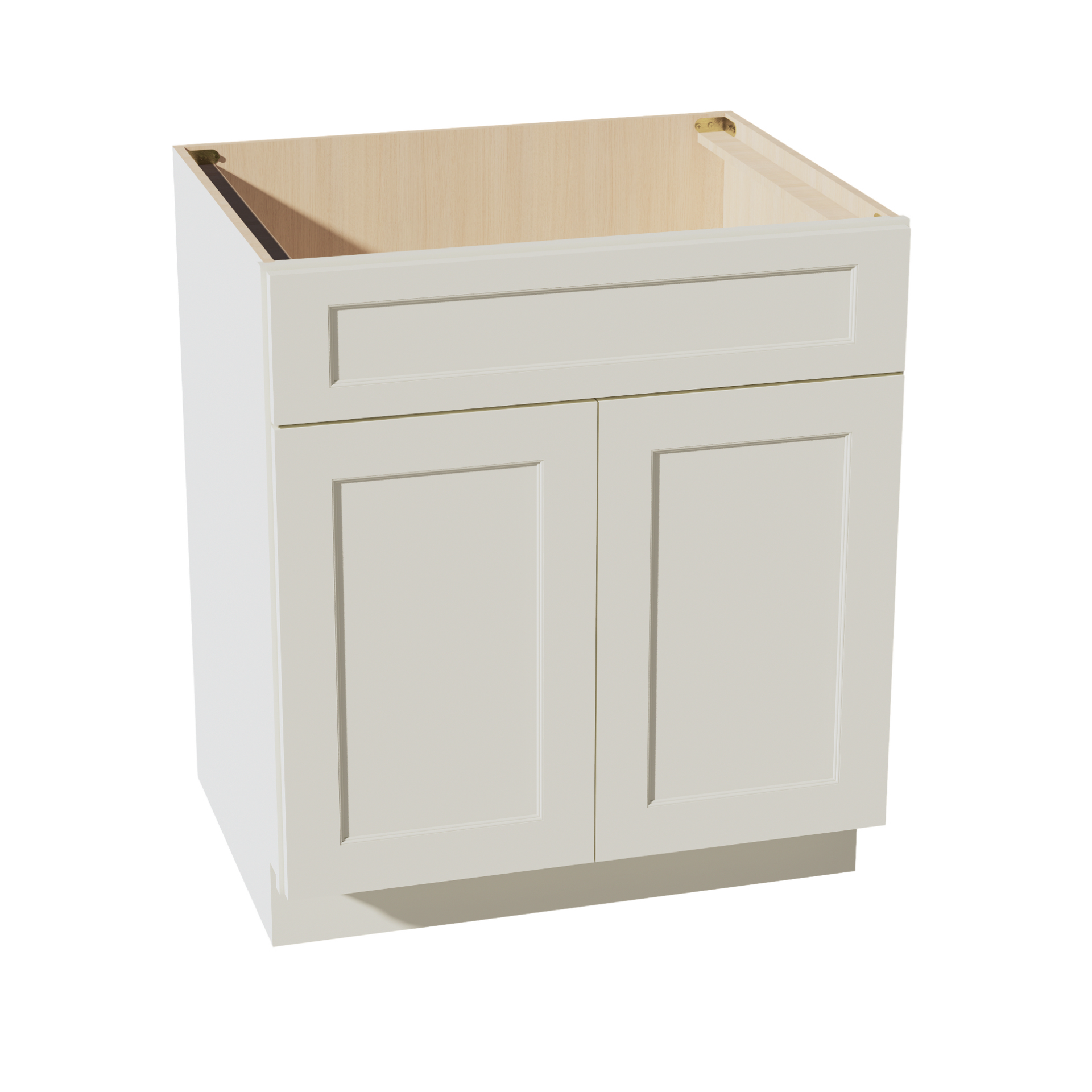 SB30-SSAW  Sink Base Cabinet 2 Door 2 False Drawer  - Shaker Style - Swan White   24"W x 34-1/2"H x 24"D