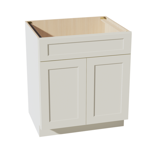 SB30-SSAW  Sink Base Cabinet 2 Door 2 False Drawer  - Shaker Style - Swan White   24"W x 34-1/2"H x 24"D