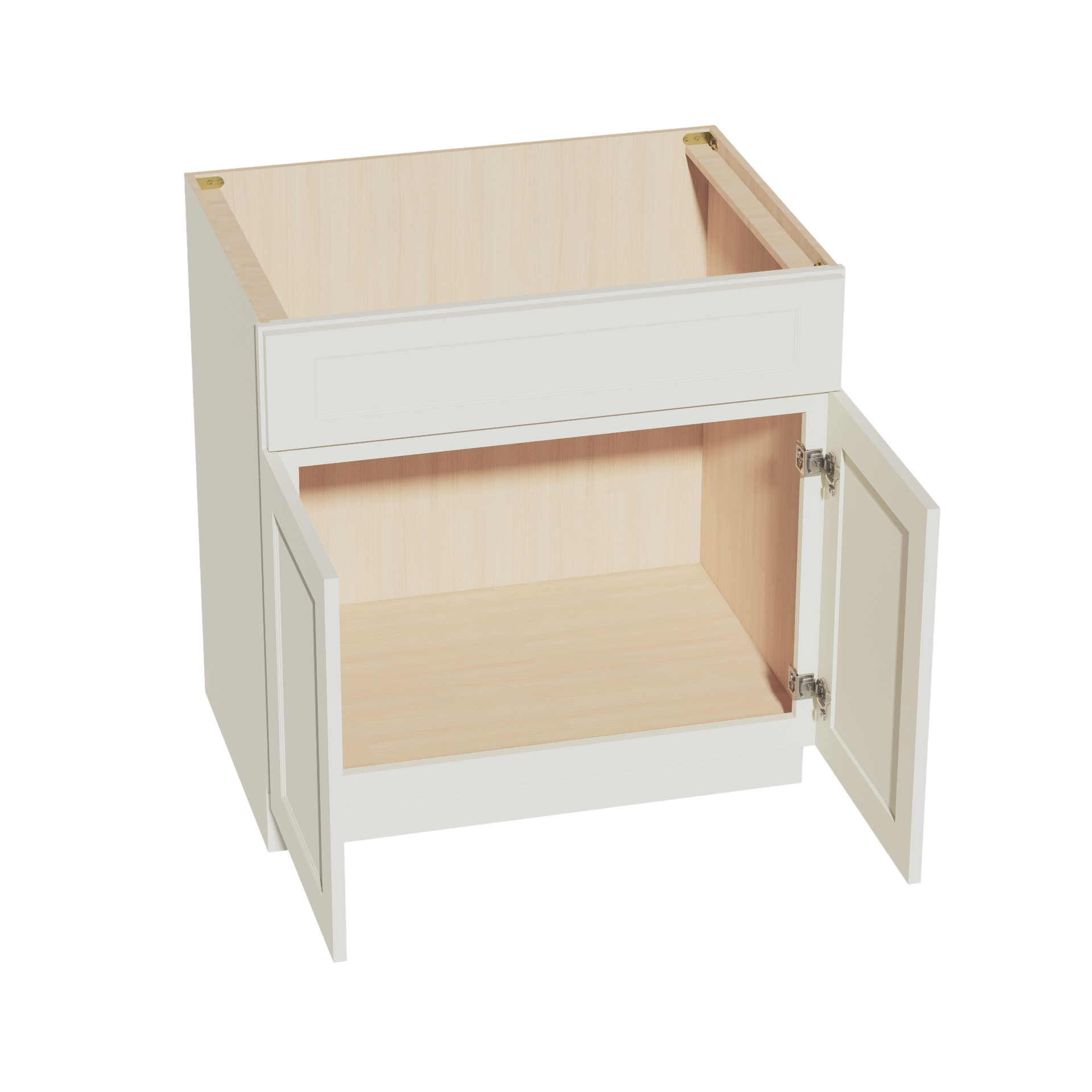 SB33-SSAW  Sink Base Cabinet 2 Door 2 False Drawer  - Shaker Style - Swan White   30"W x 34-1/2"H x 24"D