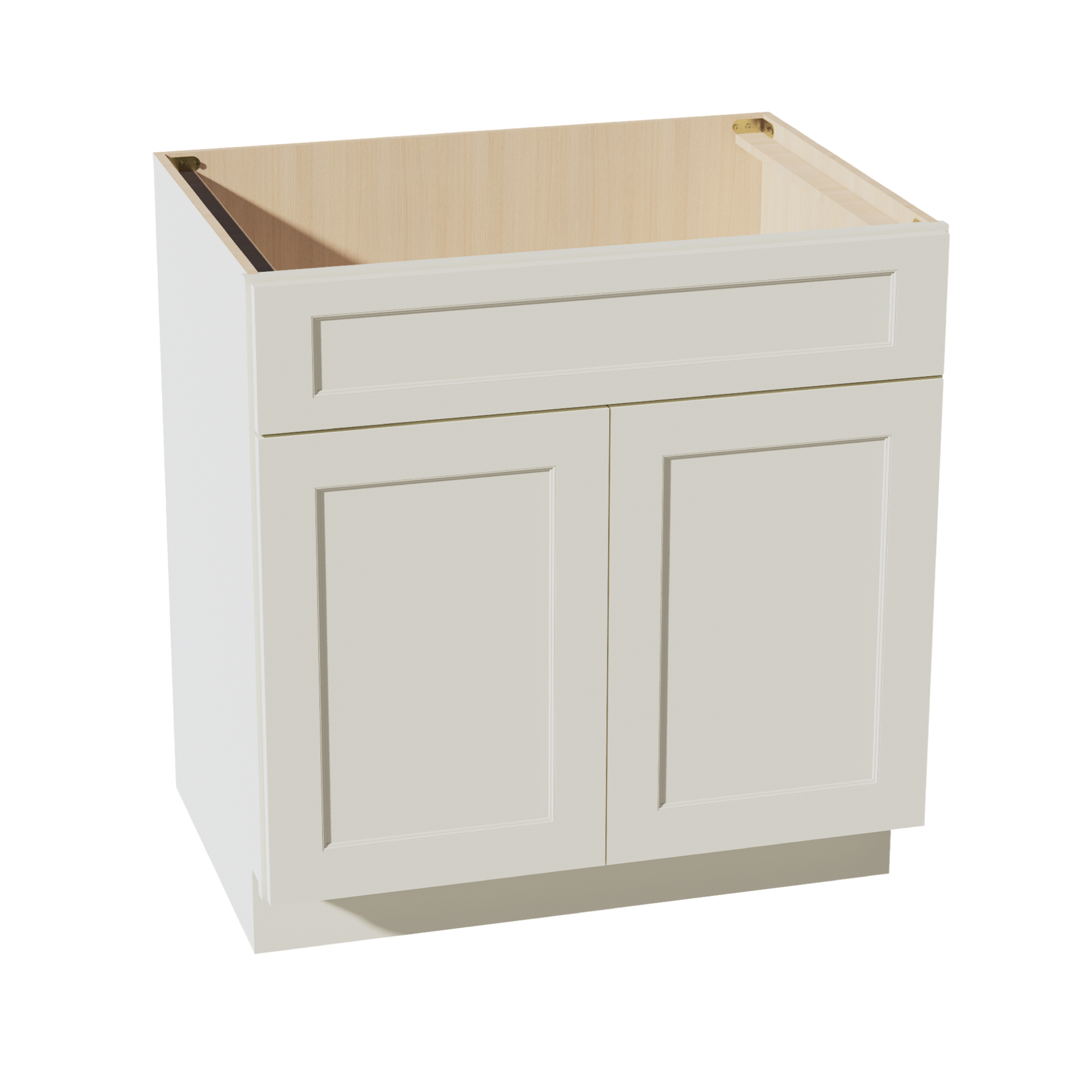 SB33-SSAW  Sink Base Cabinet 2 Door 2 False Drawer  - Shaker Style - Swan White   30"W x 34-1/2"H x 24"D