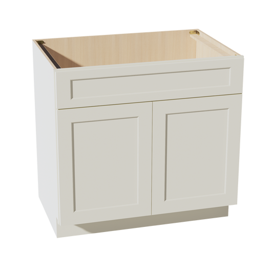 SB36-SSAW  Sink Base Cabinet 2 Door 2 False Drawer  - Shaker Style - Swan White   33"W x 34-1/2"H x 24"D