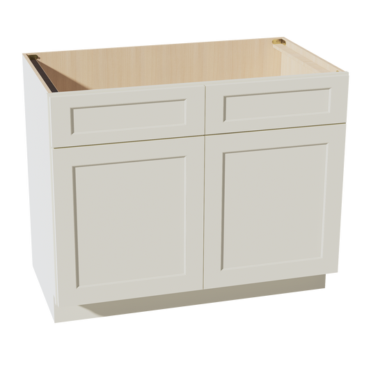 SB42-SSAW  Sink Base Cabinet 2 Door 2 False Drawer  - Shaker Style - Swan White   39"W x 34-1/2"H x 24"D