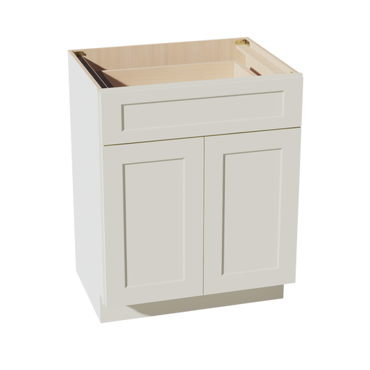 VB2721-SSAW  Vanity Base Cabinet 2 Doors & 1 Drawer - Shaker Style - Swan White   24"W x 34-1/2"H x 24"D