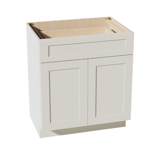 VB3021-SSAW  Vanity Base Cabinet 2 Doors & 1 Drawer - Shaker Style - Swan White   27"W x 34-1/2"H x 24"D