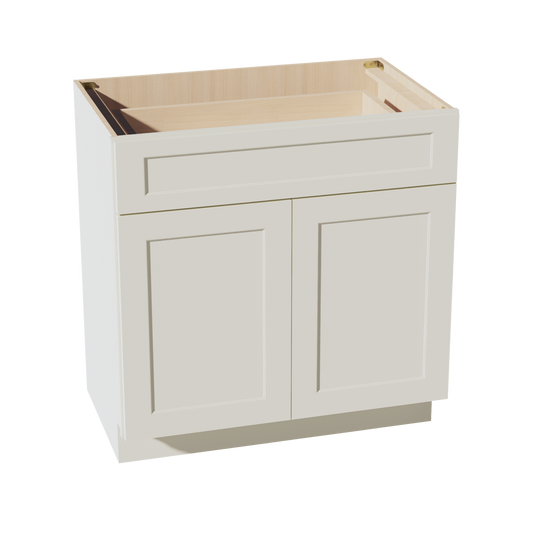VB3321-SSAW  Vanity Base Cabinet 2 Doors & 1 Drawer - Shaker Style - Swan White   30"W x 34-1/2"H x 24"D