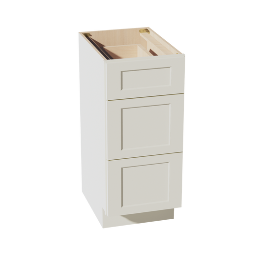 VDB1521-SSAW: Shaker Swan White 15"W x 34-1/2"H x 21"D  3 Drawers Vanity Base Cabinets