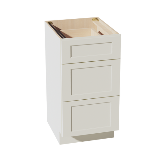 VDB1821-SSAW: Shaker Swan White 18"W x 34-1/2"H x 21"D  3 Drawers Vanity Base Cabinets