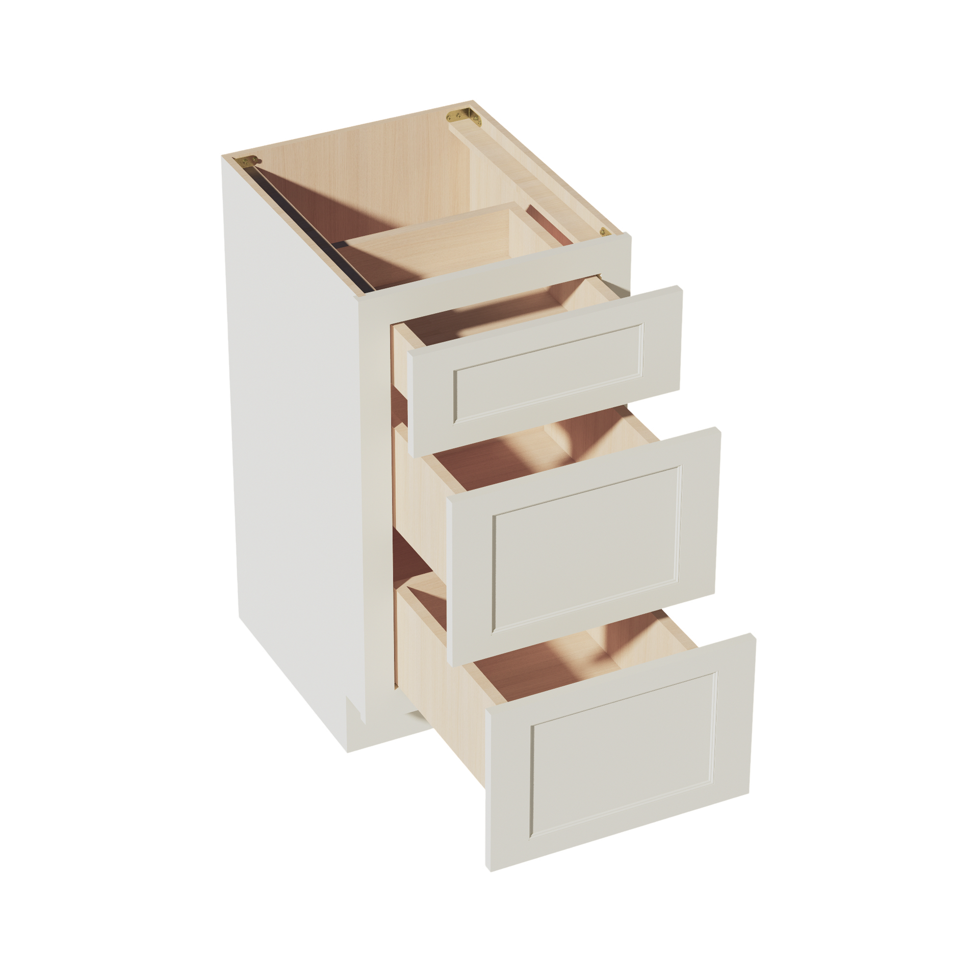 VDB1821-SSAW  Vanity Base Cabinet 3 Drawers - Shaker Style - Swan White   15"W x 34-1/2"H x 21"D