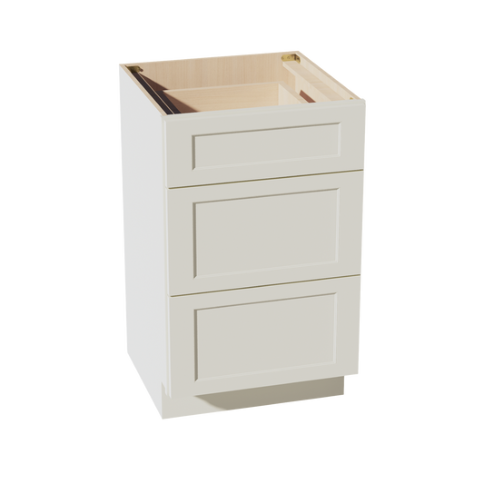 VDB2121-SSAW: Shaker Swan White 21"W x 34-1/2"H x 21"D  3 Drawers Vanity Base Cabinets