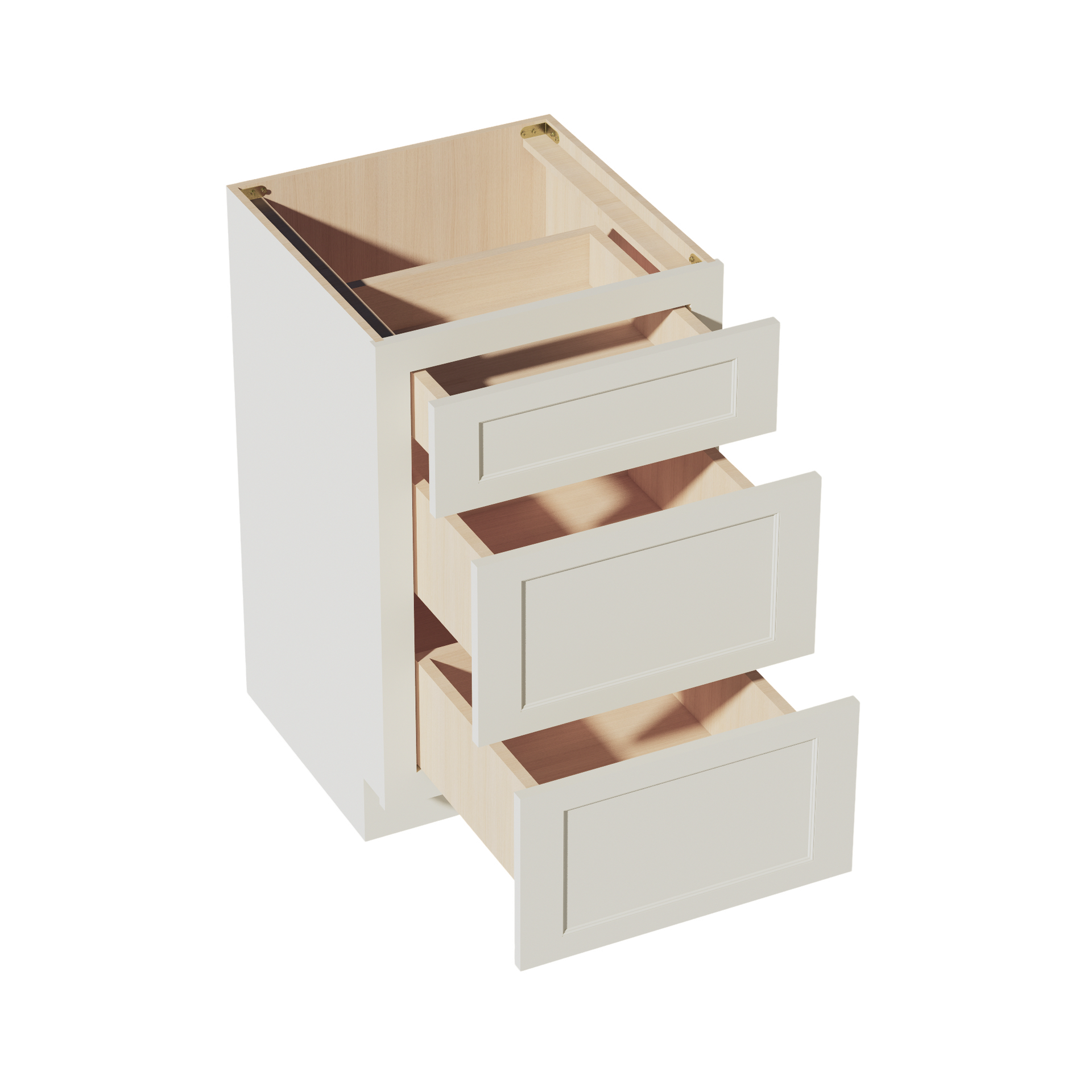 VDB2121-SSAW: Shaker Swan White 21"W x 34-1/2"H x 21"D  3 Drawers Vanity Base Cabinets