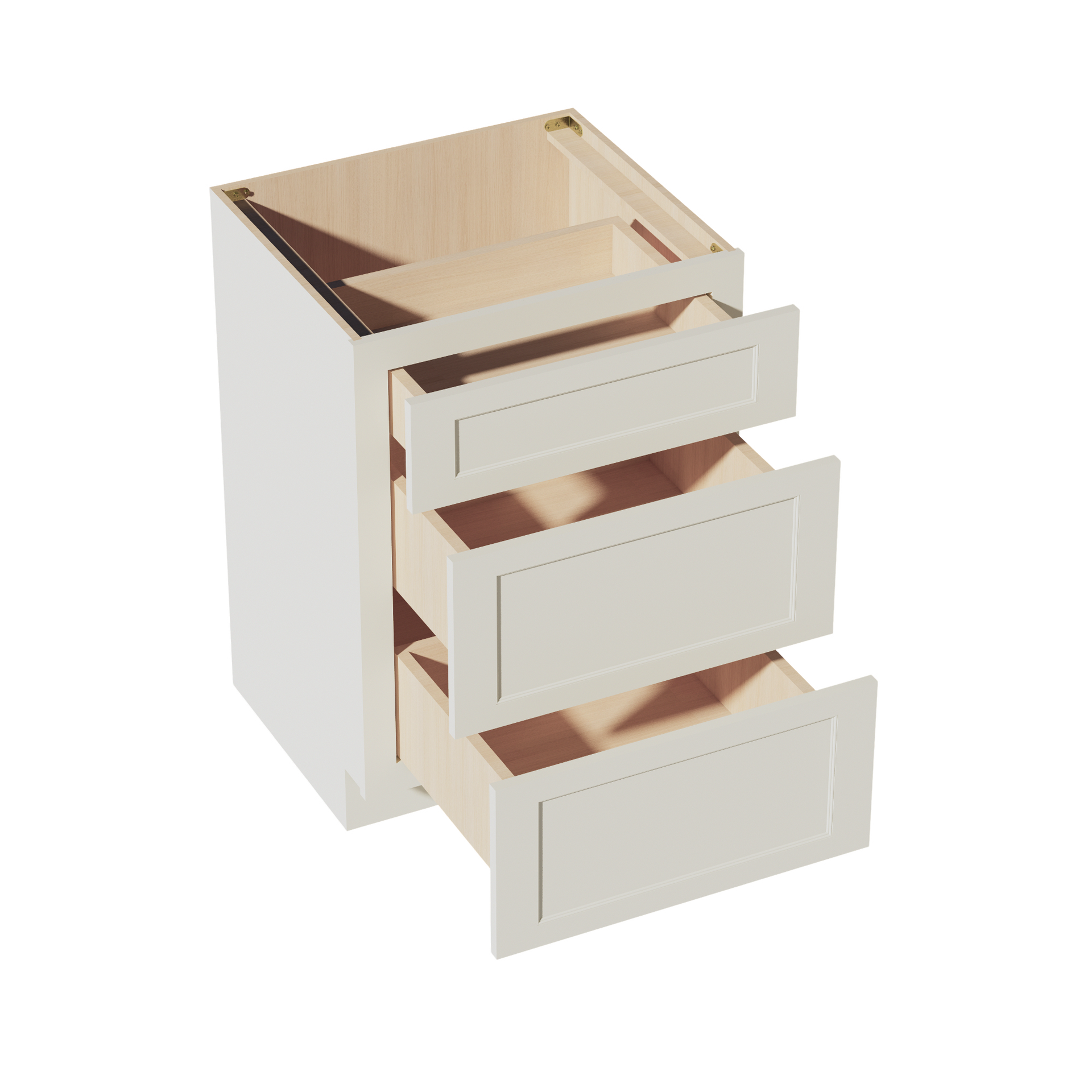 VDB2421-SSAW: Shaker Swan White 24"W x 34-1/2"H x 21"D  3 Drawers Vanity Base Cabinets