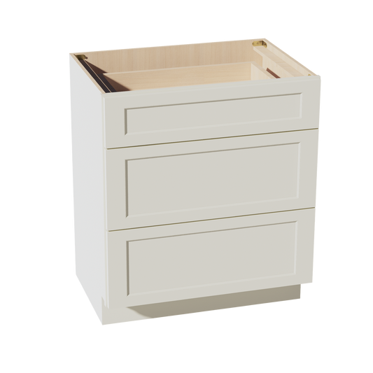 VDB3021-SSAW  Vanity Base Cabinet 3 Drawers - Shaker Style - Swan White   27"W x 34-1/2"H x 21"D
