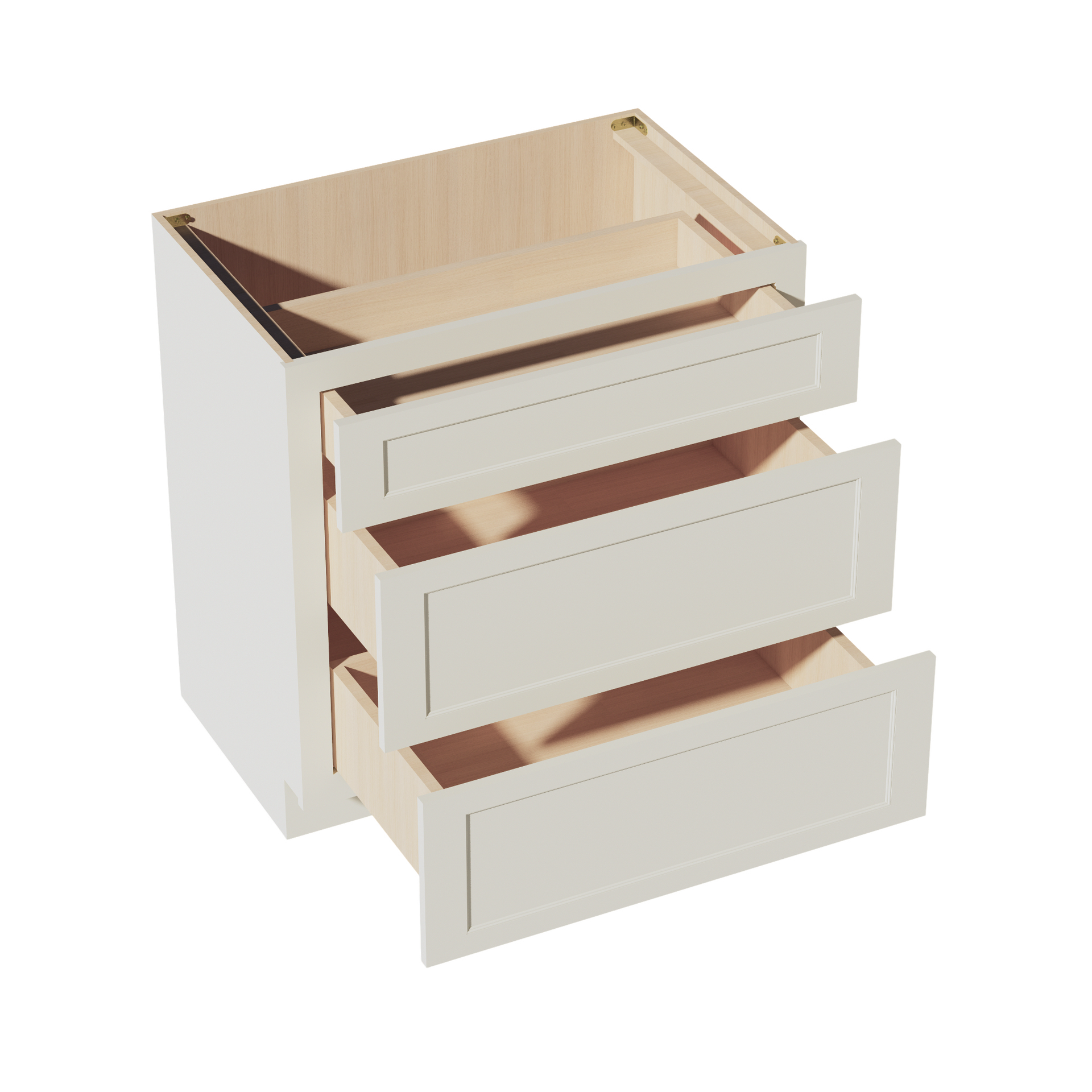 VDB3321-SSAW  Vanity Base Cabinet 3 Drawers - Shaker Style - Swan White   30"W x 34-1/2"H x 21"D