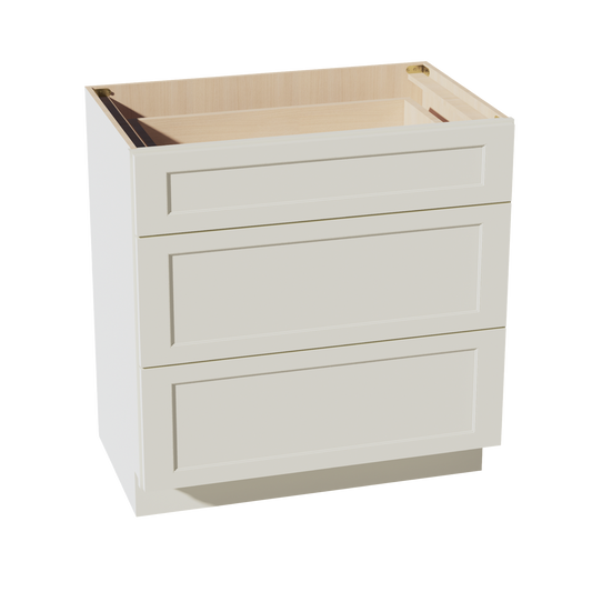 VDB3321-SSAW  Vanity Base Cabinet 3 Drawers - Shaker Style - Swan White   30"W x 34-1/2"H x 21"D