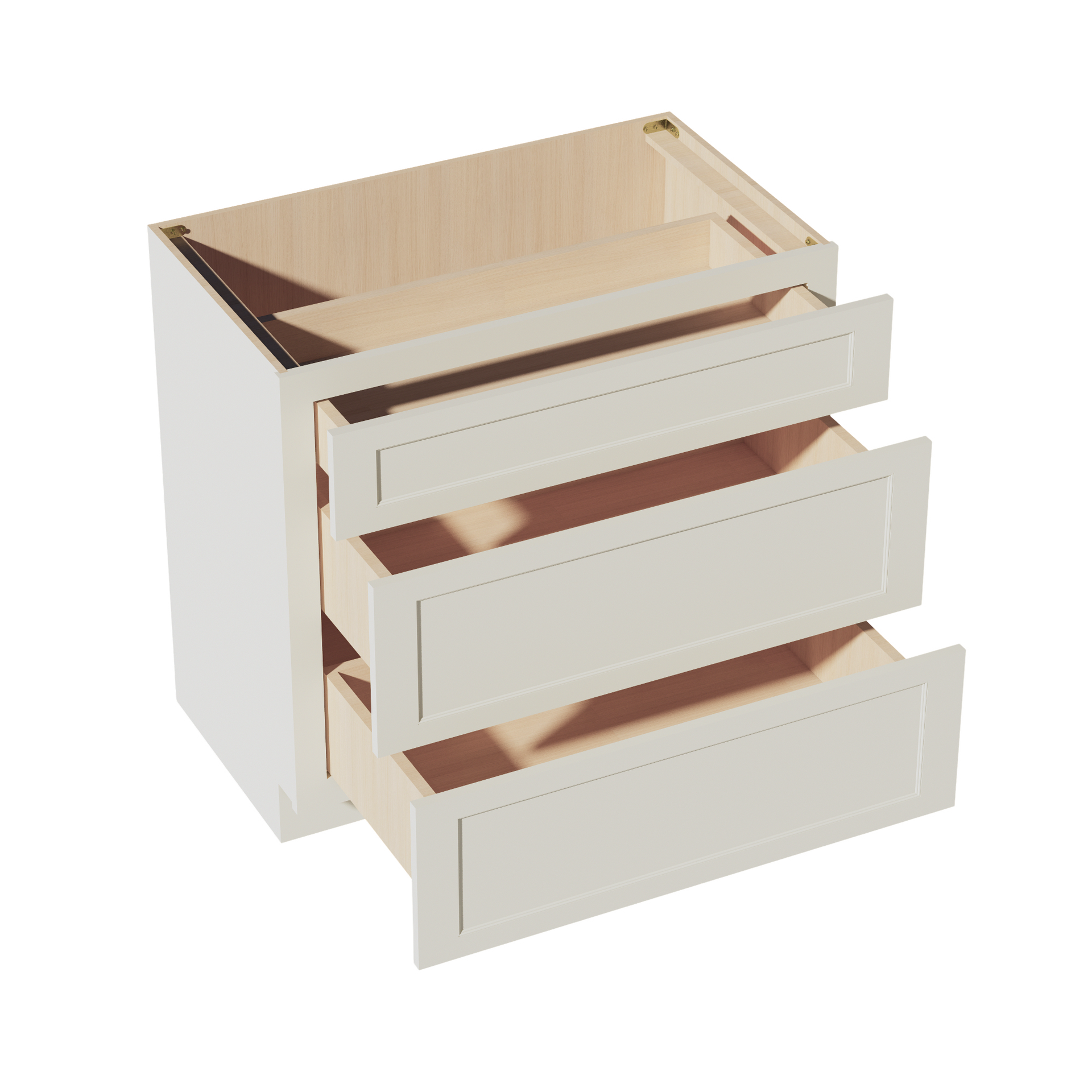 VDB3621-SSAW  Vanity Base Cabinet 3 Drawers - Shaker Style - Swan White   33"W x 34-1/2"H x 21"D