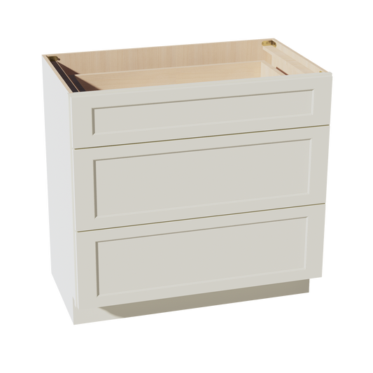 VDB3621-SSAW  Vanity Base Cabinet 3 Drawers - Shaker Style - Swan White   33"W x 34-1/2"H x 21"D