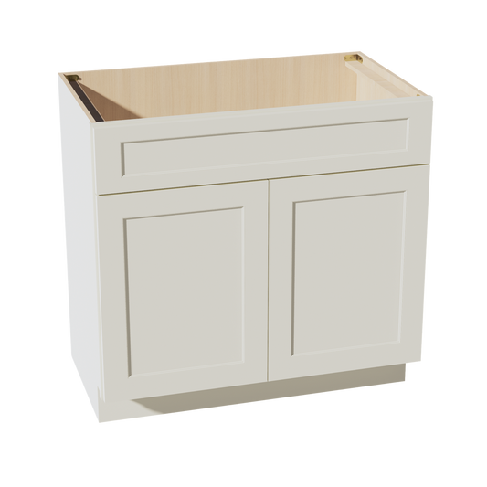 VSB3621-SSAW  Vanity Sink Base 1 False Drawer & 2 Doors - Shaker Style - Swan White   30"W x 34-1/2"H x 21"D